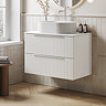 Milan Fluted Matt White 800mm Wall Hung 2-Drawer Countertop Vanity Unit