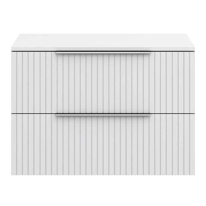 Milan Fluted Matt White 800mm Wall Hung 2-Drawer Countertop Vanity Unit