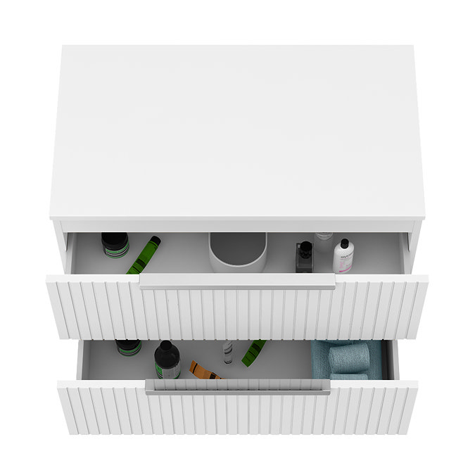 Milan Fluted Matt White 800mm Wall Hung 2-Drawer Countertop Vanity Unit