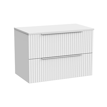 Milan Fluted Matt White 800mm Wall Hung 2-Drawer Countertop Vanity Unit