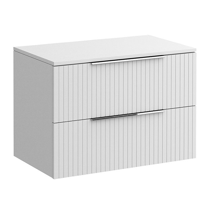 Milan Fluted Matt White 800mm Wall Hung 2-Drawer Countertop Vanity Unit