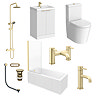 Milan Fluted Matt White & Brushed Brass Bathroom Suite with Bath Panels - Floor Standing Vanity
