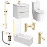 Milan Fluted Matt White & Brushed Brass Bathroom Suite with Bath Panels - Wall Hung Vanity