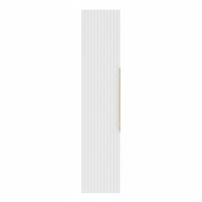 Milan Fluted Matt White Wall Hung Tall Storage Unit with Brushed Brass Handle