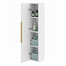 Milan Fluted Matt White Wall Hung Tall Storage Unit with Brushed Brass Handle
