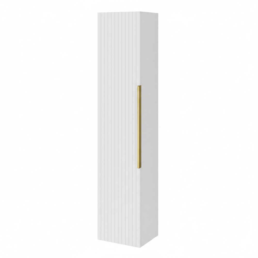 Fluted Storage Unit Milan Fluted Matt White Wall Hung Tall Storage Unit with Brushed Brass ...