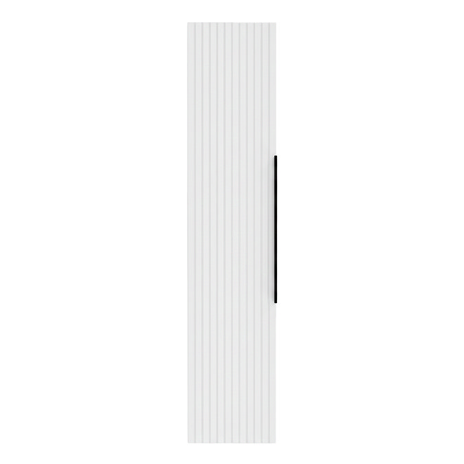 Milan Fluted Matt White Wall Hung Tall Storage Unit with Matt Black Handle