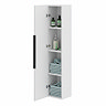 Milan Fluted Matt White Wall Hung Tall Storage Unit with Matt Black Handle