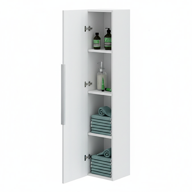 Milan Fluted Matt White Wall Hung Tall Storage Unit