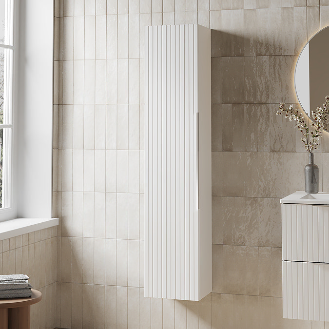 Milan Fluted Matt White Wall Hung Tall Storage Unit