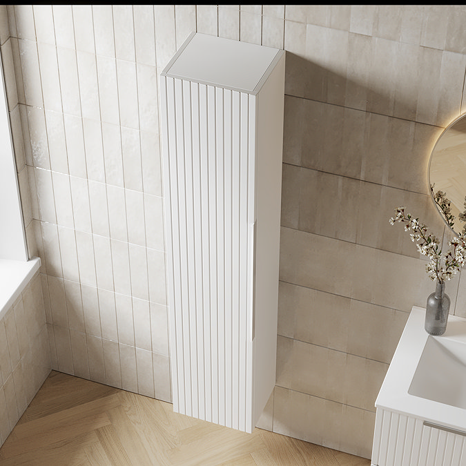 Milan Fluted Matt White Wall Hung Tall Storage Unit