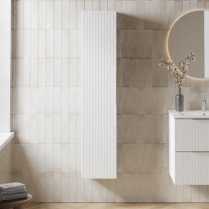 Milan Fluted Matt White Wall Hung Tall Storage Unit