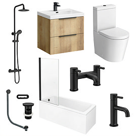 Milan Fluted Round Matt Black & Autumn Oak Complete Bathroom Suite