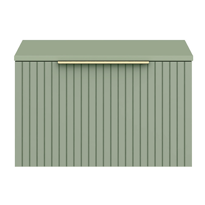 Milan Fluted Satin Green 600mm Wall Hung 1-Drawer Countertop Vanity Unit with Brushed Brass Handle