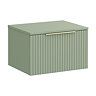 Milan Fluted Satin Green 600mm Wall Hung 1-Drawer Countertop Vanity Unit with Brushed Brass Handle