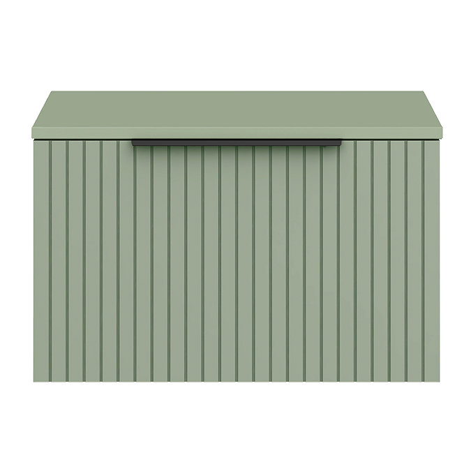 Milan Fluted Satin Green 600mm Wall Hung 1-Drawer Countertop Vanity Unit with Matt Black Handle