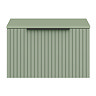 Milan Fluted Satin Green 600mm Wall Hung 1-Drawer Countertop Vanity Unit with Matt Black Handle
