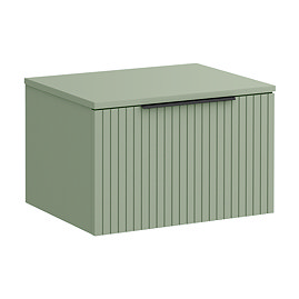Milan Fluted Satin Green 600mm Wall Hung 1-Drawer Countertop Vanity Unit with Matt Black Handle