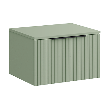 Milan Fluted Satin Green 600mm Wall Hung 1-Drawer Countertop Vanity Unit with Matt Black Handle