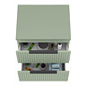 Milan Fluted Satin Green 600mm Wall Hung 2-Drawer Countertop Vanity Unit with Matt Black Handles