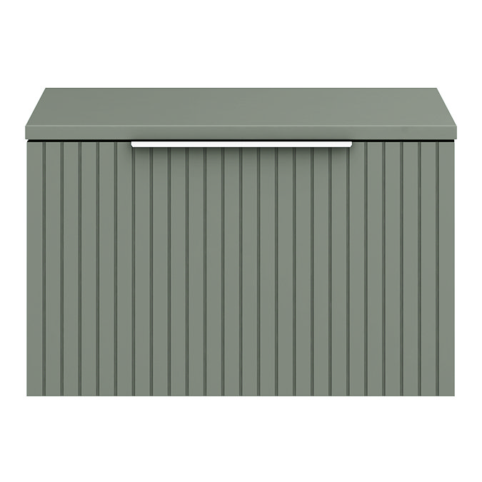 Milan Fluted Satin Green 600mm Wall Hung 1-Drawer Countertop Vanity Unit with Chrome Handle