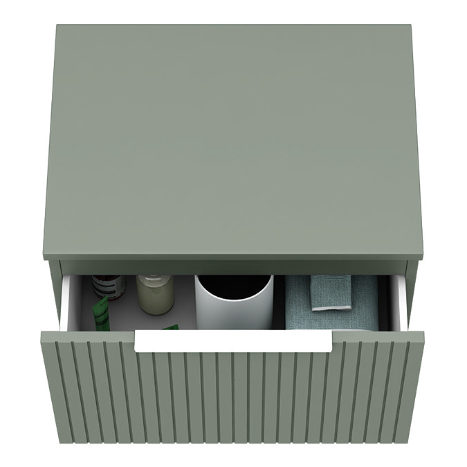 Milan Fluted Satin Green 600mm Wall Hung 1-Drawer Countertop Vanity Unit with Chrome Handle