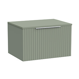 Milan Fluted Satin Green 600mm Wall Hung 1-Drawer Countertop Vanity Unit with Chrome Handle