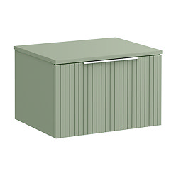 Milan Fluted Satin Green 600mm Wall Hung 1-Drawer Countertop Vanity Unit with Chrome Handle