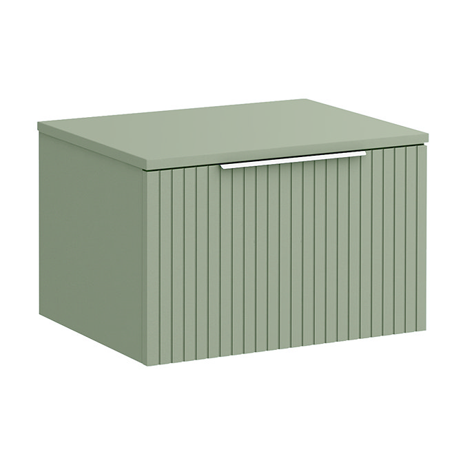 Milan Fluted Satin Green 600mm Wall Hung 1-Drawer Countertop Vanity Unit with Chrome Handle