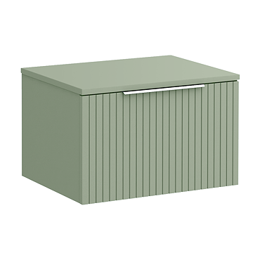 Milan Fluted Satin Green 600mm Wall Hung 1-Drawer Countertop Vanity Unit with Chrome Handle