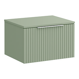 Milan Fluted Satin Green 600mm Wall Hung 1-Drawer Countertop Vanity Unit with Chrome Handle