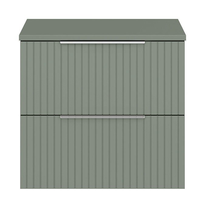 Milan Fluted Satin Green 600mm Wall Hung 2-Drawer Countertop Vanity Unit