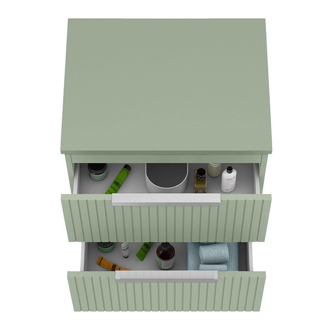 Milan Fluted Satin Green 600mm Wall Hung 2-Drawer Countertop Vanity Unit