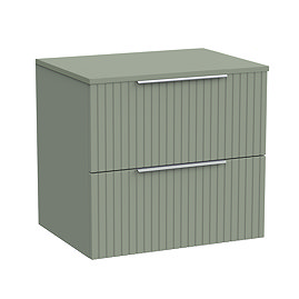 Milan Fluted Satin Green 600mm Wall Hung 2-Drawer Countertop Vanity Unit
