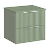 Milan Fluted Satin Green 600mm Wall Hung 2-Drawer Countertop Vanity Unit