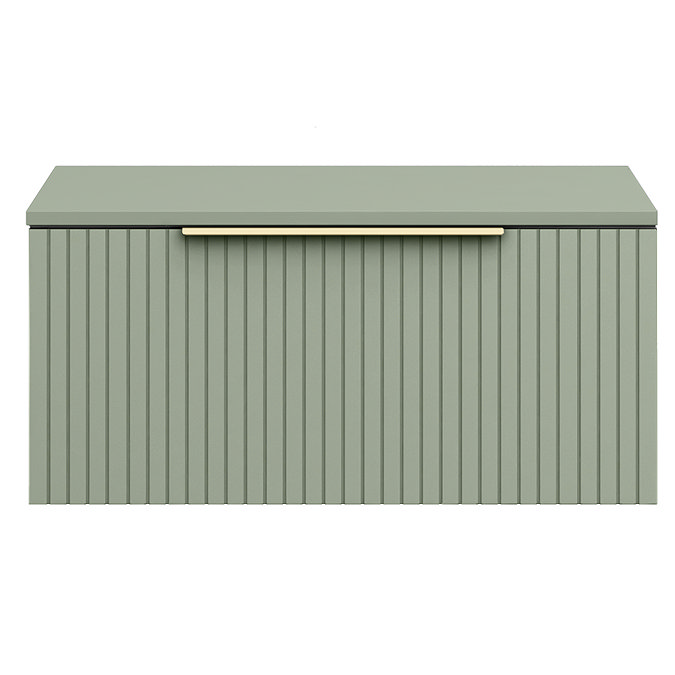 Milan Fluted Satin Green 800mm Wall Hung 1-Drawer Countertop Vanity Unit with Brushed Brass Handle