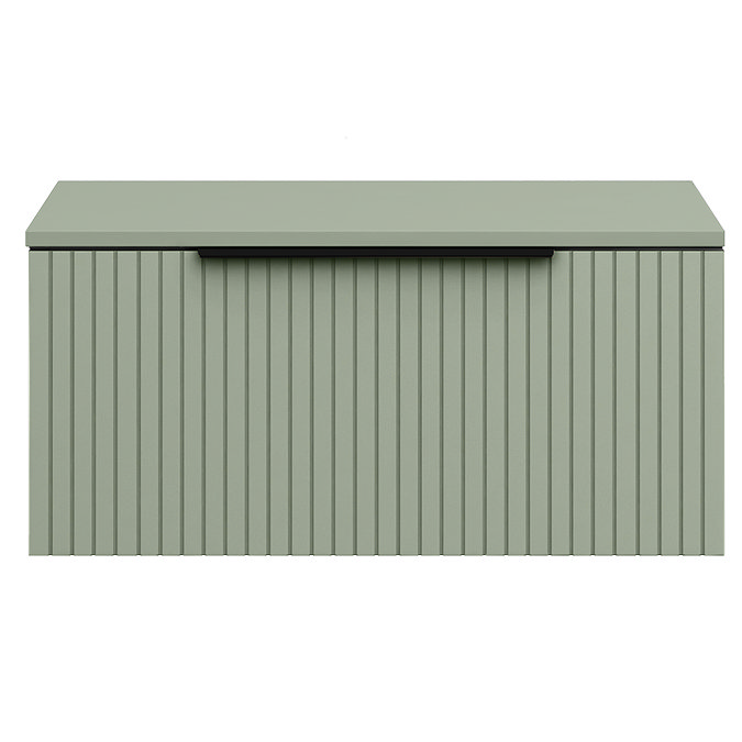 Milan Fluted Satin Green 800mm Wall Hung 1-Drawer Countertop Vanity Unit with Matt Black Handle