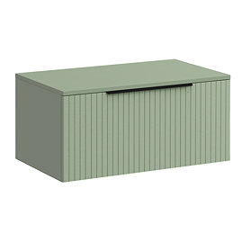 Milan Fluted Satin Green 800mm Wall Hung 1-Drawer Countertop Vanity Unit with Matt Black Handle
