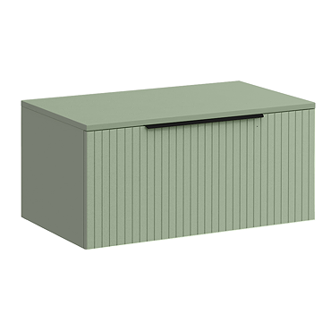 Milan Fluted Satin Green 800mm Wall Hung 1-Drawer Countertop Vanity Unit with Matt Black Handle