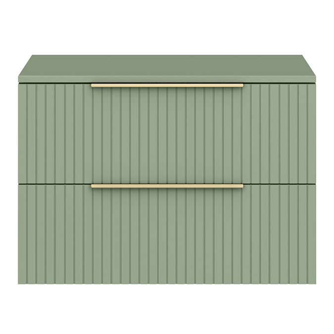 Milan Fluted Satin Green 800mm Wall Hung 2-Drawer Countertop Vanity Unit with Brushed Brass Handles