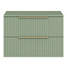 Milan Fluted Satin Green 800mm Wall Hung 2-Drawer Countertop Vanity Unit with Brushed Brass Handles