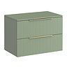Milan Fluted Satin Green 800mm Wall Hung 2-Drawer Countertop Vanity Unit with Brushed Brass Handles