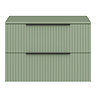 Milan Fluted Satin Green 800mm Wall Hung 2-Drawer Countertop Vanity Unit with Matt Black Handles