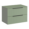 Milan Fluted Satin Green 800mm Wall Hung 2-Drawer Countertop Vanity Unit with Matt Black Handles