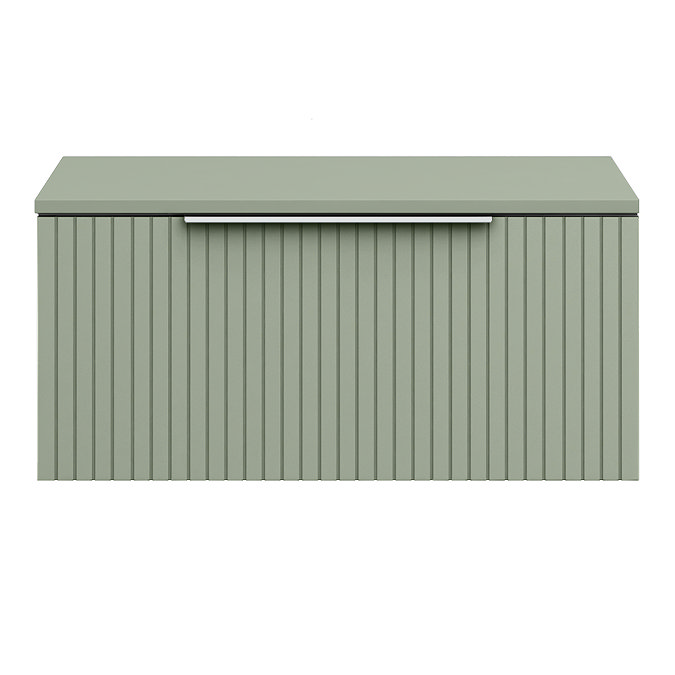 Milan Fluted Satin Green 800mm Wall Hung 1-Drawer Countertop Vanity Unit with Chrome Handle
