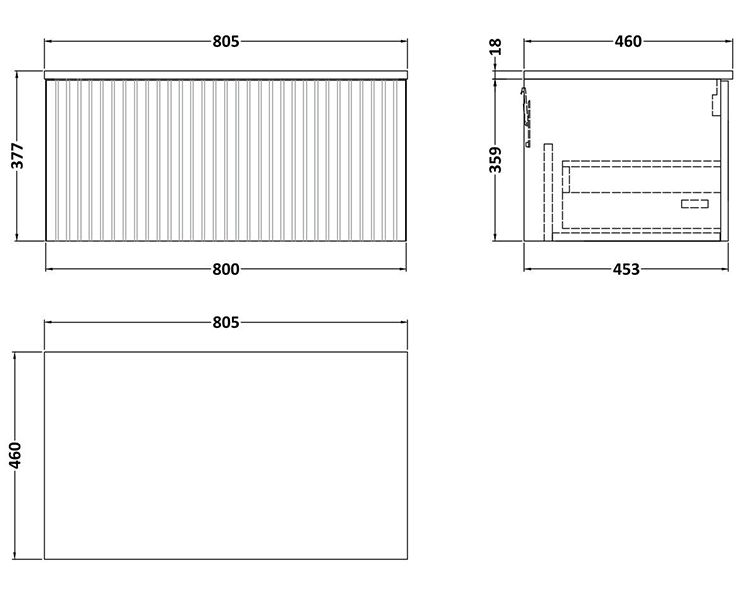 Milan Fluted Satin Green 800mm Wall Hung 1-Drawer Countertop Vanity Unit with Chrome Handle
