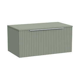 Milan Fluted Satin Green 800mm Wall Hung 1-Drawer Countertop Vanity Unit with Chrome Handle