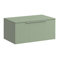 Milan Fluted Satin Green 800mm Wall Hung 1-Drawer Countertop Vanity Unit with Chrome Handle