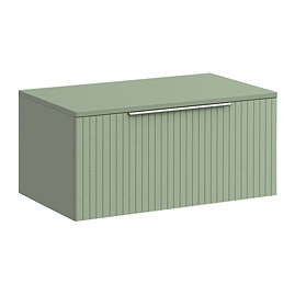 Milan Fluted Satin Green 800mm Wall Hung 1-Drawer Countertop Vanity Unit with Chrome Handle