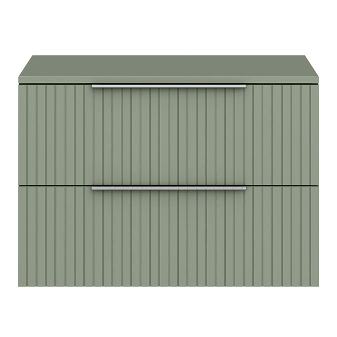 Milan Fluted Satin Green 800mm Wall Hung 2-Drawer Countertop Vanity Unit